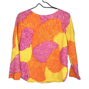 Vintage Joy Stevens Top Blouse 1960s Groovy Gogo Mod Flower Power Button Back